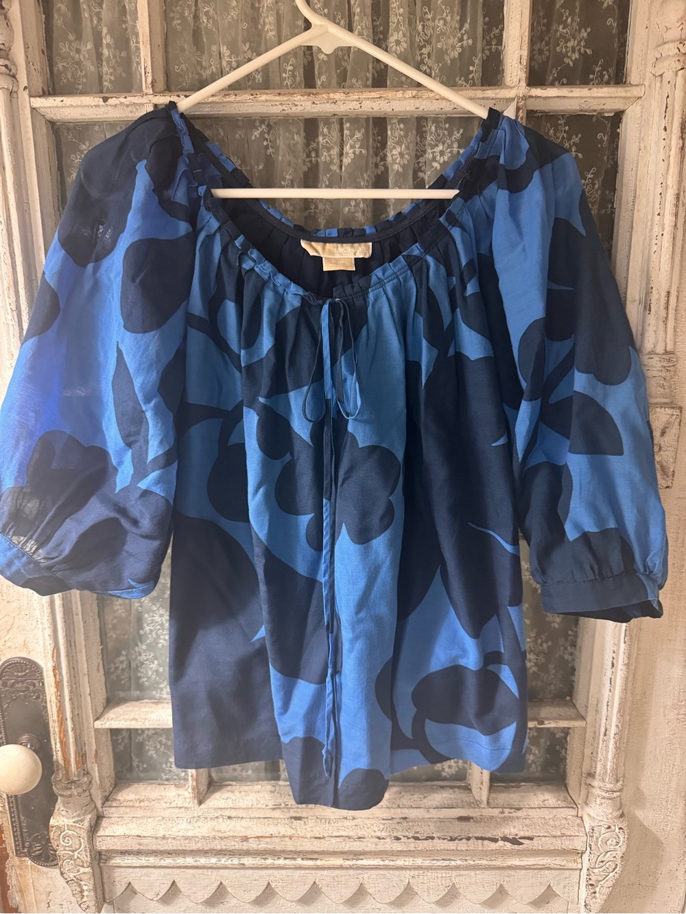 Michael Kors Blue Floral Puff-Sleeve Blouse